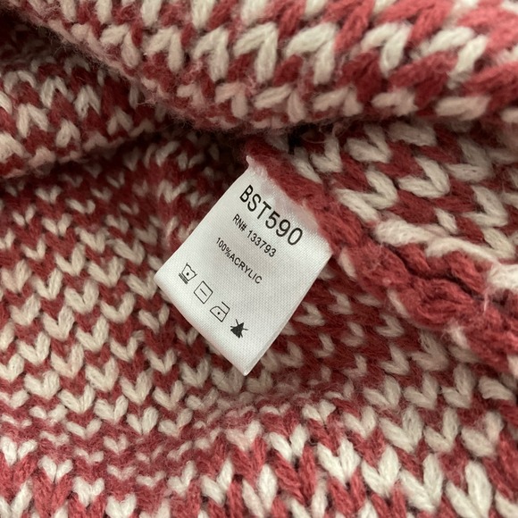 POL Anthropologie Leopard Print Cable Knit V Neck Sweater Burgundy Peach Sz L - Picture 9 of 10